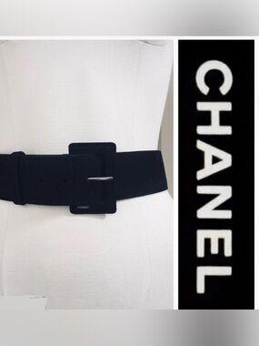CHANEL Black Suede Wide Buckle Belt